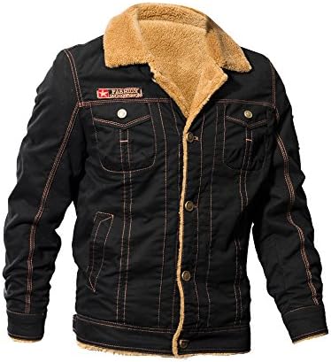 Buytop Men's Winter Fleece Casual Cotton Jacket Bomber Jacket Military Jacket Windbreaker Trench (BT-Jacket608-Black-L)