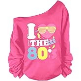 Women 80s Shirts 1980S Womens Disco Themed Graphic Outfits 80's Off The Shoulder Party Tops Oversized Long Sleeve Tee