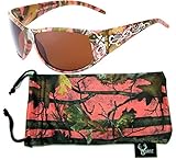 Hornz Pink Camouflage Polarized Sunglasses Country Girl Style Camo & Free Matching Microfiber Pouch - Pink Camo Frame - Amber Lens