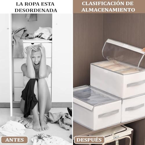 Organizador de Ropa para Closet 3 Piezas, Organizadores de Cajones Ropa Plegable, con 12 Compartimentos y Cubierta de malla transparente para jeans, ropa, camisas, almacenamiento de guardarropa