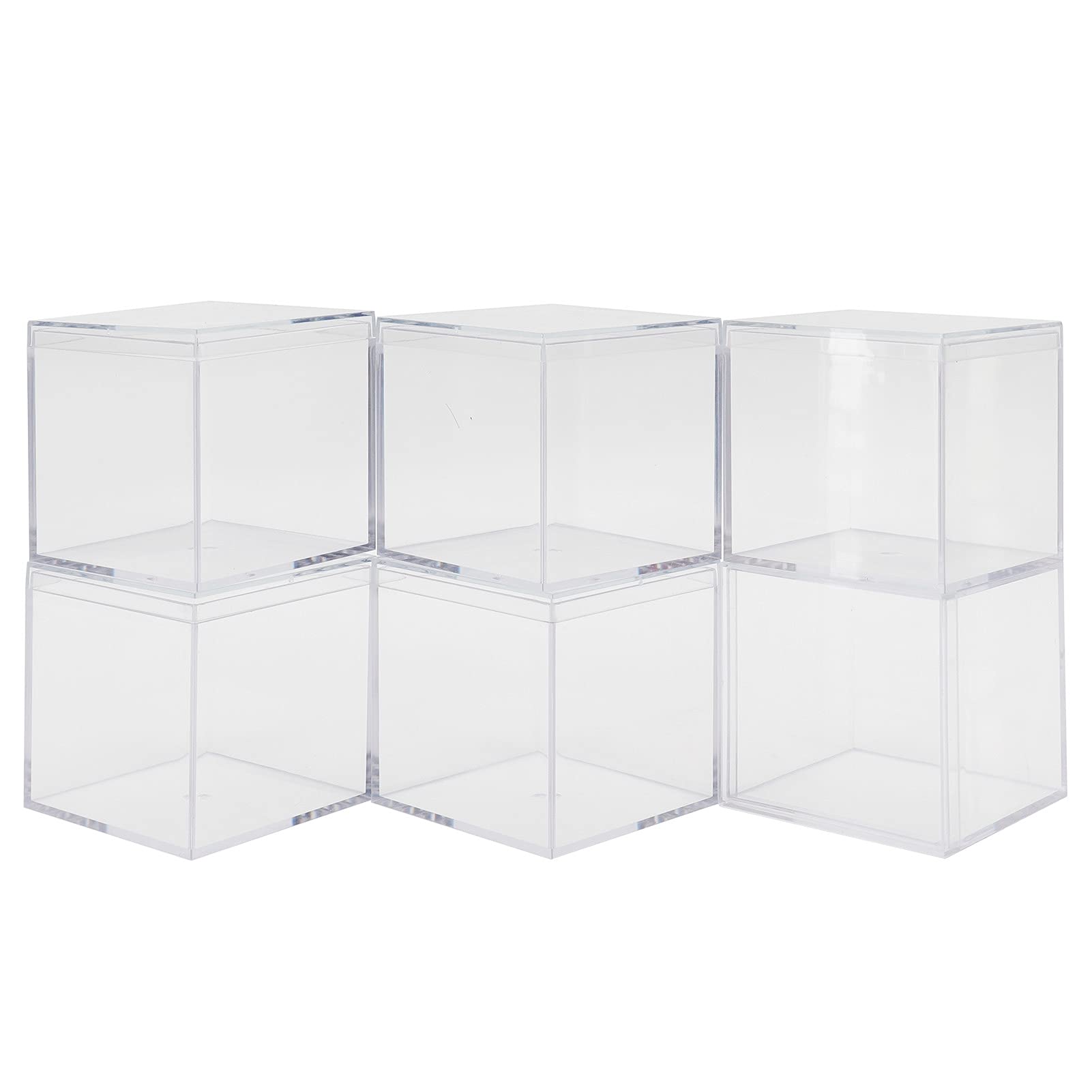 6 Set Small Clear Acrylic Storage Box Transparent Plastic Square Cube with Separate Lid Candy Box Cookies Gift Packaging Box Wedding