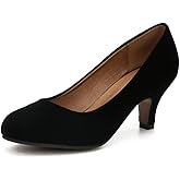 Women's Classic Round Toe Pumps, Mid Kitten Heel, Office Dress Shoes