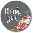 Grey Floral Thank You Stickers / 1000 Gray Gratitude Envelope Seals Roll / 1.5" Round Flower Thanks Labels