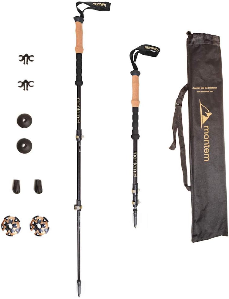 Montem Ultralight 3K Carbon Fiber Hiking/Walking/Trekking Poles - One Pair (2 Poles)