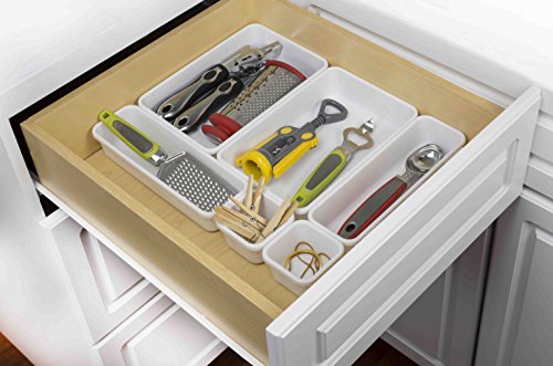 Home Basics 8 Piece Kitchen,  Adjustable and Customizable Multi-Drawer Divider Organizer Set Multipurpose Use White