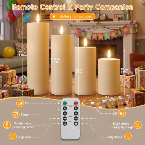Dehobo Bougie LED Extérieur, Bougie LED Flamme Vacillante, IP65 Étanche (Lot De 8), Bougies LED Télécommande Avec Minuterie (13,5/15/18/20 cm x 5,5 cm), Adaptées Aux Patios, Mariages, Salons