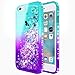 iPhone 8 Case, iPhone 7 Case with Tempered Glass Screen Protector for Girls Women Kids, NageBee Glitter Liquid Sparkle Bling Floating Waterfall Diamond Shockproof Cute Case for iPhone 7/8 -Aqua/Purple