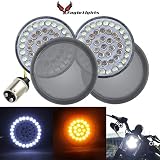 Eagle Lights 2 inch Harley Front LED Turn Signals with White Running Lights for Harley Davidson Motorcycles 1157 Bullet style turn signals (with Smoke Lenses)