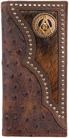 Custom Masonic Square and Compass Long Ostrich print wallet with hair and hide inlay