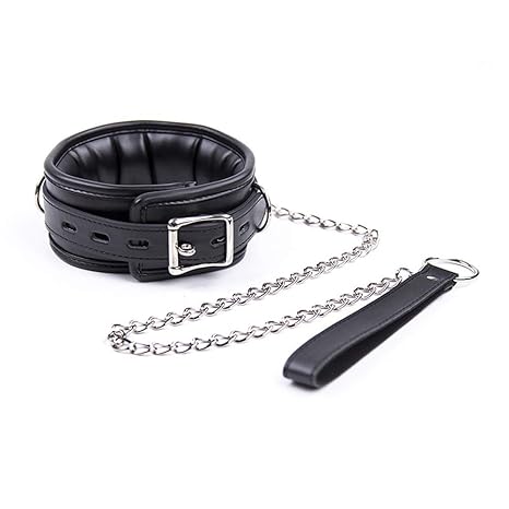 Leder Halskragen SM Bondage-Spielzeug zum weiblich Einstellbare Halskette mit Kette Abnehmbar Schwarzer Halsreif für mehr Spaß,Black