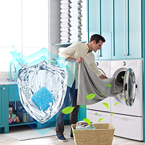 10pcs Solid Washing Machine Cleaner Effervescent Tablet Washer Cleaner Deep Cleaning Remover with Triple Decontamination for Bath Room Kitchen