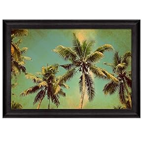 View from Below to Tall Palm Trees with...