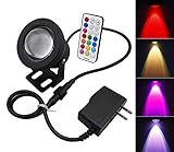 COOLWEST 10W RGB Timing LED Underwater Light Spotlight Flood Lamp for Fountain Pond Landscape Garden Pool Fish Tank,with Wiress IR Remote