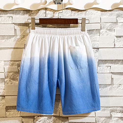 TIFENNY Casual Summer Sport Sets for Men New Cotton Linen Short Sleeve Shorts Pants Fashion Gradual Color Suit Loose Tops Dark Blue - Thumbnail 4