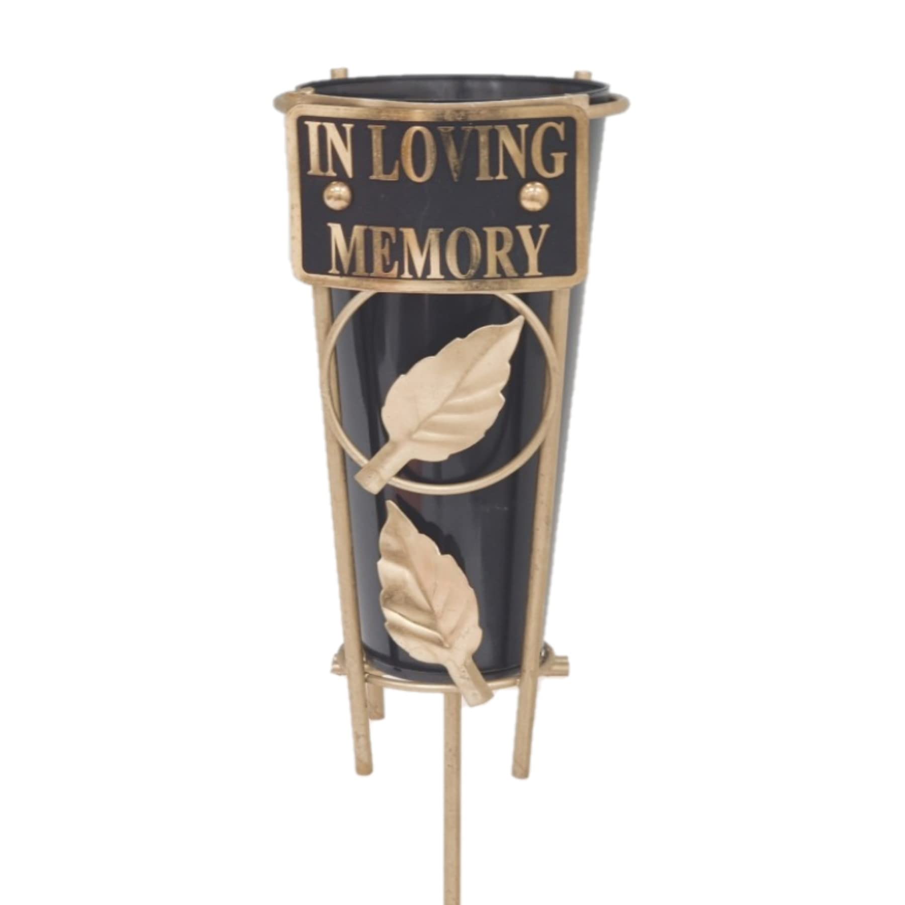 Black Graveside Memorial Flower Vase with Gold Stand - In Loving Memory 1867