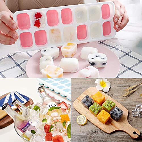 Merrybox Ice Cube Trays with lids 4 Pack,Stackable Easy-Release Silicone Ice Trays Can Make 56 Cubes,BPA Free &LFGB Certified, Durable Dishwasher Safe(Blue+Pink)