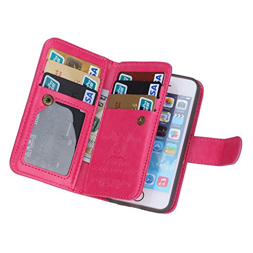 iPhone 5 case, iPhone 5s wallet case, BRG [WRISTLET] [6 CARD HOLDER] [MAGNETIC DETACHABLE] PU Leather Folio Flip Credit Card Slots Cash Holder Wrist Strap Case for Apple iPhone 5 5s, Rose