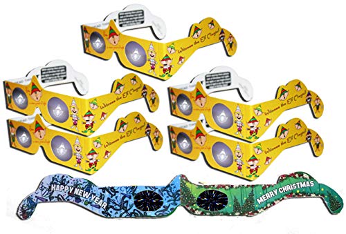 HolidayEyes(R) ELF Christmas Glasses 6 Pair Variety Pack – 5 Elf Glasses and 1 Christmas/New Years Fireworks Glasses -All Folded, Ready to wear