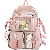 Stylifeo Kawaii Backpack with Cute Bear Plush Kawaii Pin Accessories Large Capacity Aesthetic School Bags Cute Bookbag for Girls Teen Pink