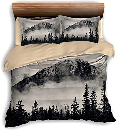 Canadian Smokey Mountain Cliff 3 Piece Bedding Sets 200cm x 230cm Duvet Cover Set 2 Pillow Case 100% Microfiber, Full Size