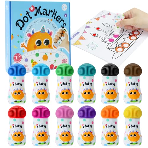TGEXYI Dot Markers - 12 Colores Marcadores Lavables para Niños para Bingo en Edad PreescolarMarcadores de Puntos para Niños Pequeños, Arte de Puntos, Pinturas de Puntos