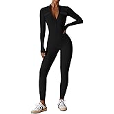 ECUPPER Women Long Sleeve Bodycon Jumpsuits Workout Zip Up Unitard One Piece Full Bodysuits Sexy Yoga Rompers Pants