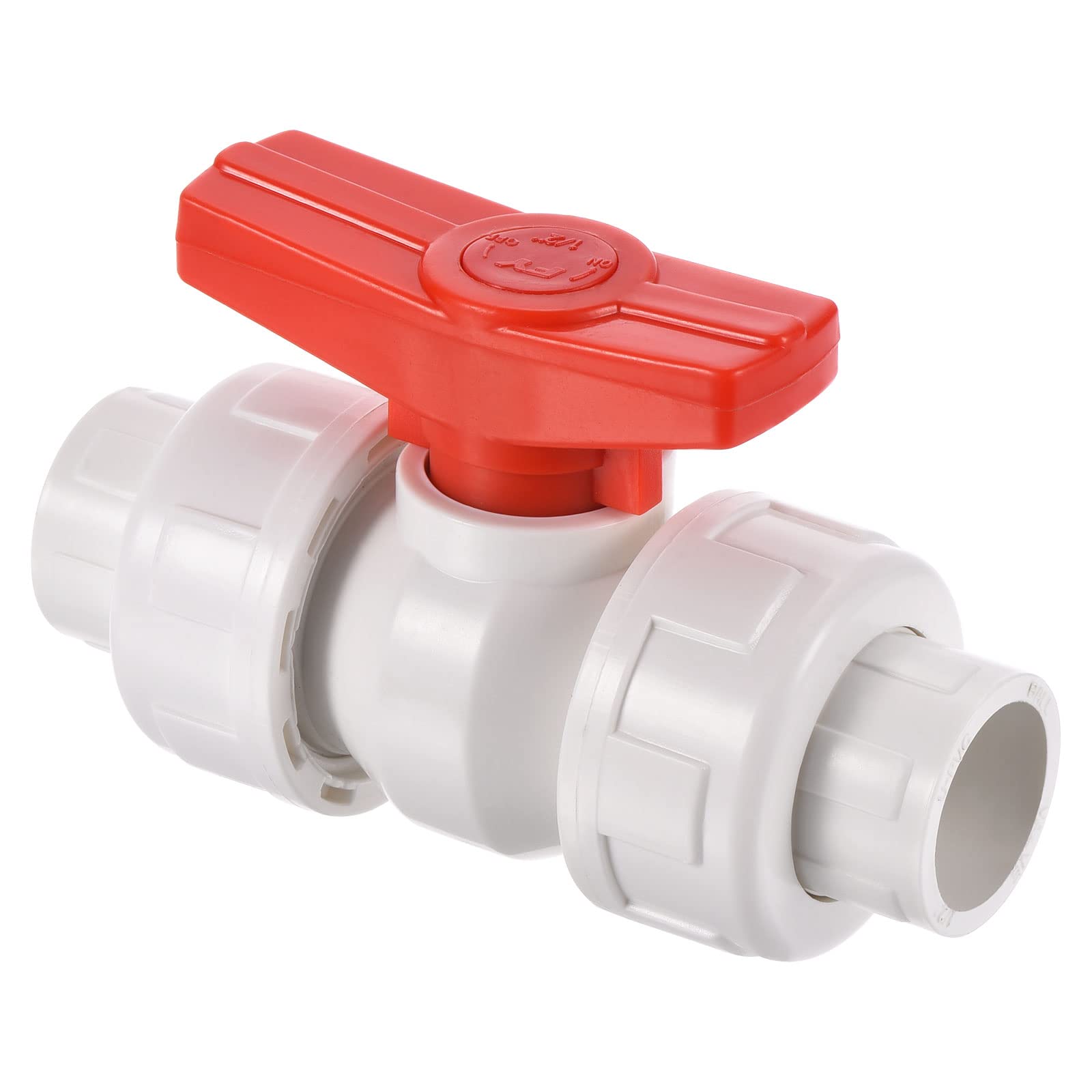 PATIKIL 20mm ID Double Union Ball Valve, 1 Pack PVC Socket Type Shut-Off Valve Switch for Water Flow Control, White