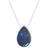 LUSTRE AND LIGHT Natural Labradorite Slider Pendant Necklace for Women in Sterling Silver, November Birthstone Jewelry Gifts for Her Birthday, Anniversary, Christmas, Graduation