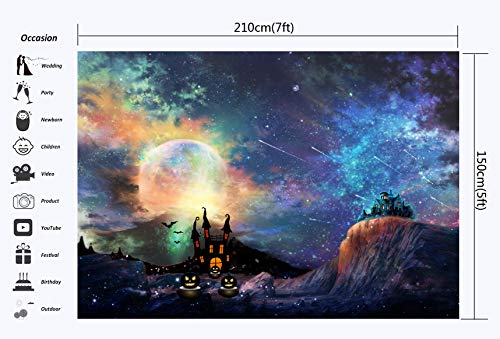 7x5ft Halloween Photographic Backdrops Full Moon Moonlight Backdrop Colorful Interstellar Planet Mysterious Castle Photography Background Party Decor Kids Portrait Photobooth Studio Props WSJ-148