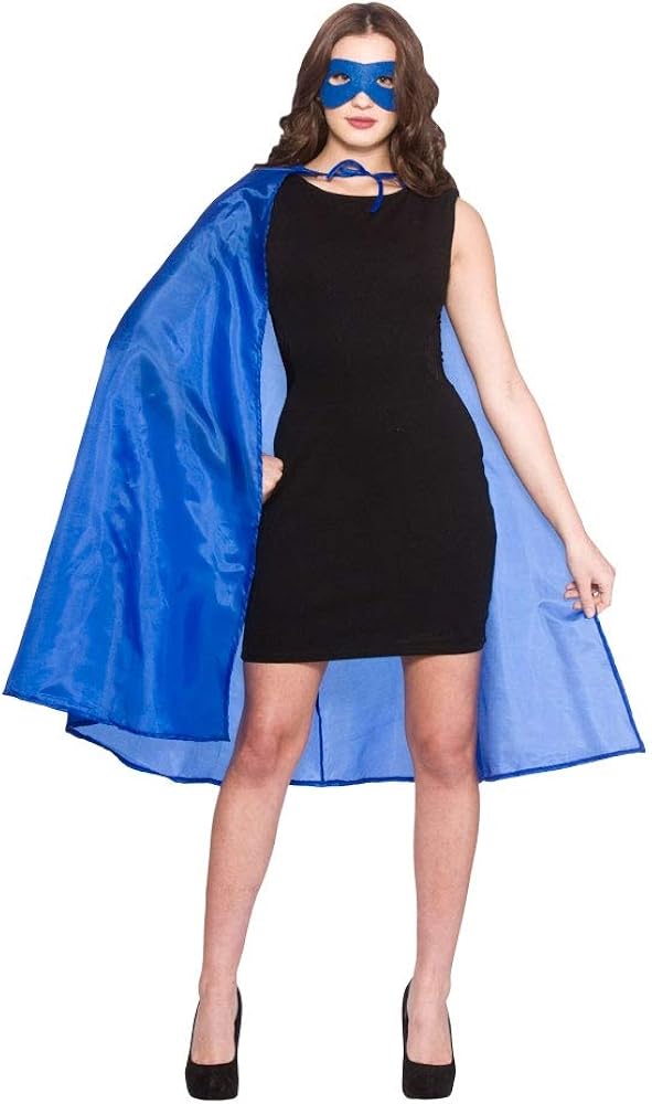 Wicked Costumes Adult Superhero Cape & Mask Set - Blue One Size - Super Hero Fancy Dress Accessory (Tie Fastening Cape)