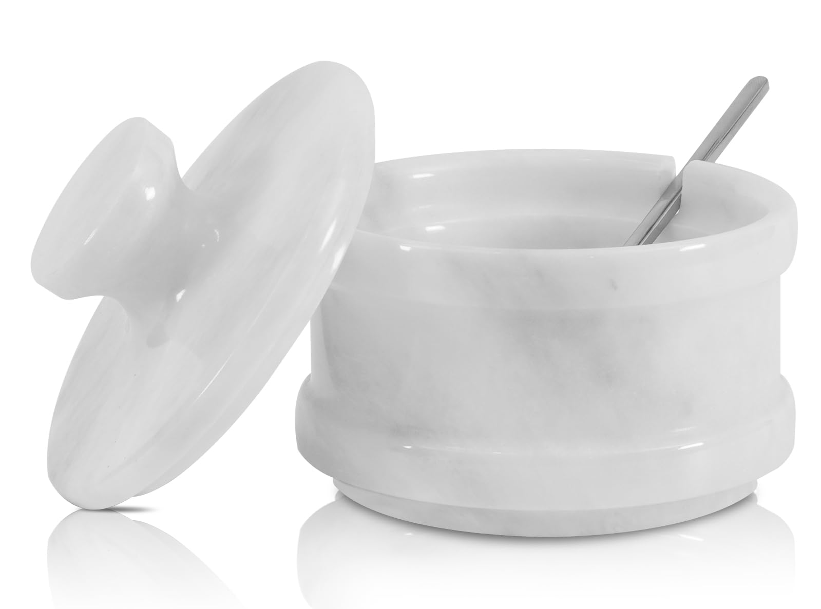 Radicaln Marble Salt Cellar White 2.25"x4"x5" Inch Handmade Sugar Bowl with Lid and Spoon - Spice Jar for Kitchen Set -Seasoning & Spice Tools Storage Container