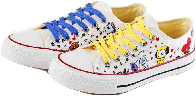 BTS Shoes Canvas Shoes Printed Shoes Lace Up Flat Low Shoes Sports Sneakers Unisex