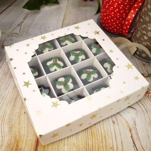 5X Sweet Box Pick and Mix Empty Window Christmas Packaging Celebration Chocolate Tray Boxes (Gold Stars)