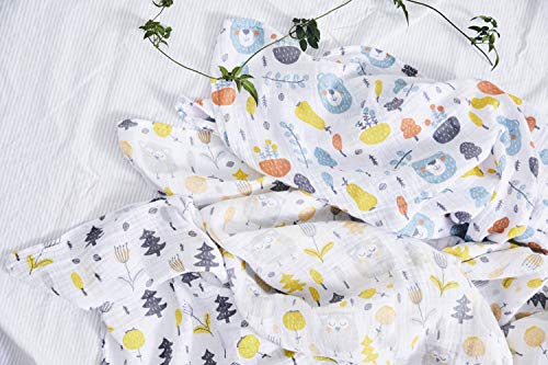 Bubzi Co Woodland Swaddle Muslin Receiving Blanket Set - Pack of 3 -Gender Neutral Design -Soft 100% Cotton Fabric - 47 x 47 inch- 120 x 120cm - Infant Swaddling Blankets for Baby Registry Burp Diaper
