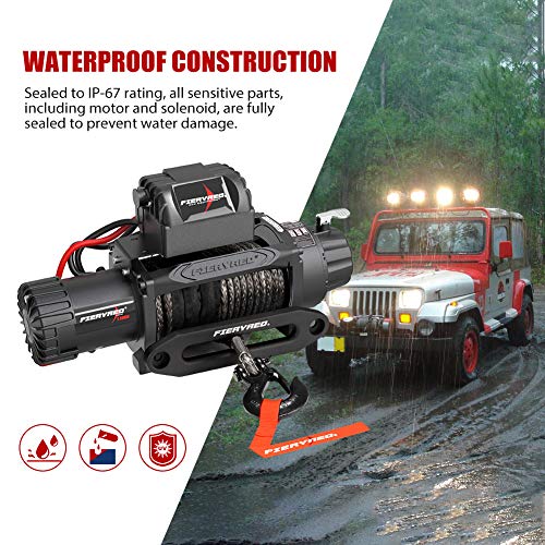 FieryRed Trailer/SUV Winch- 12 V 13000LBS Electric Winch with Synthetic Rope, Wire and Wireless Remote Control, Aluminium Fairlead - Image 5