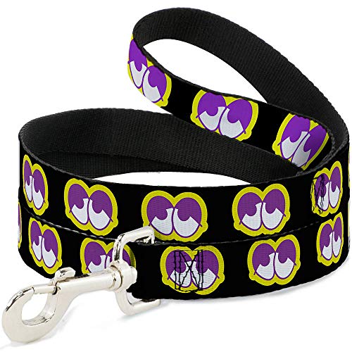 Dog Leash Dopey Eyes Black Yellow Purple 4 Feet Long 1.5 Inch Wide