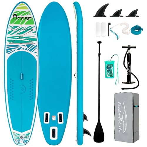 Tabla de Paddle Inflable Ultra Ligera, Stand Up Paddle Board con 3 Aletas, Remo Ajustable, Bomba, Mochila, Correa de Seguridad y Bolsa Impermeable para Teléfono