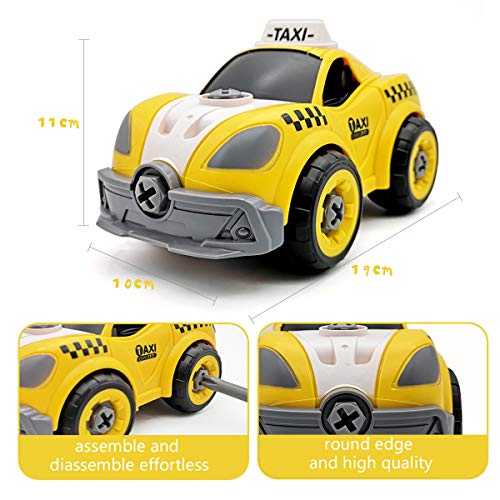 QUN FENG Take Apart Toys Remote Control Car 2 in 1 Construction Truck School Bus Taxi with Electric Drill 2.4G Stem Building Learning Toys for Boys 3,4,5,6,7 Year Olds