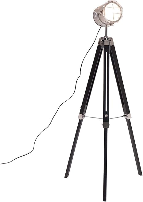 Simhoo Industrial Vintage Tripod Floor Lamps With E12 Bulb Base Adjustable Wooden Light Fixtures Spotlight Nautical Searchlight Cinema Movie Props Silver Metal Black Wood Without Bulb Amazon Com