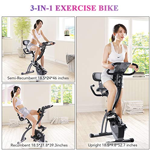 Exercise-Bike-Stationary-Bike-Foldable-Magnetic-Upright-Recumbent-Portable-Fitness-Cycle-with-Arm-Resistance-Bands-Extra-large-Adjustable-Seat-Pulse-3-in-1-Cycling-Indoor-Trainer-for-Home