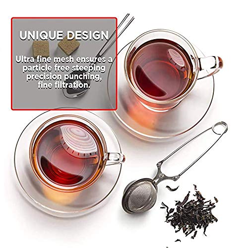 5 Pack Snap Ball Tea Strainer with Handle, Loose Leaf Tea Mesh Stainless Steel Ball Shape Tea Infuser and Filters