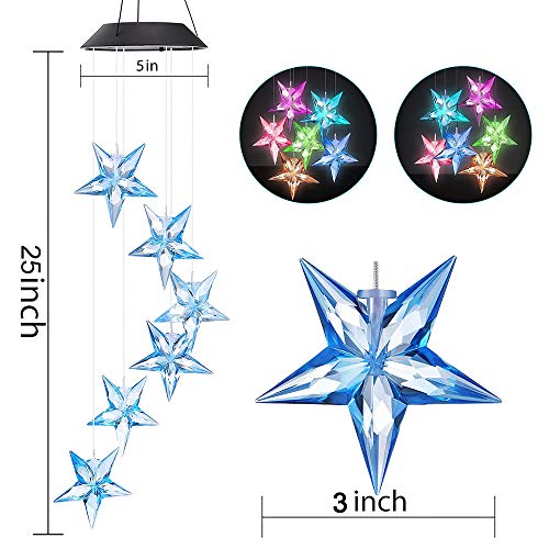 Vinkki Wind Chime Color Changing Solar Light Blue Star LED Wind Chime Wind Mobile Portable Waterproof Outdoor Decorative Romantic Wind Bell Light for Patio Yard Garden Home - Thumbnail 4