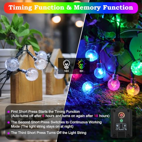 Realky 18M 100 LED Outdoor Solar String Lights with 8 Modes and Memory Function, IP65 Waterproof, Decorative Lights for Terrace, Balcony, Gazebo, Party (Multicolor)