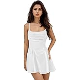 Wirunsy Spaghetti Straps Ruched Cowl Neck Satin Homecoming Dresses Short A Line Cocktail Mini Party Dress for Teens