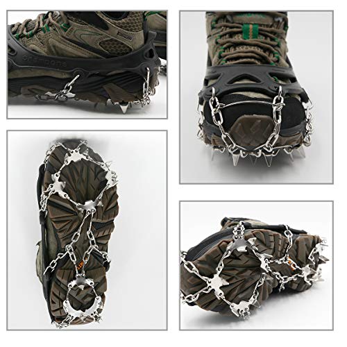 Samply Ice& Snow Traction Cleats, 19 Spike Mountaineering Climbing Crampons for Shoes, Boots, XL, Black