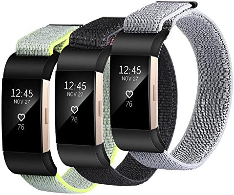Fitbit Charge 2 Bands, SailFar 3 PCS Woven Nylon Band Bracelet Adjustable Replacement Nylon Accessories with Velco Sport Loop Small &amp; Large Band for Fitbit Charge 2, Men/Women