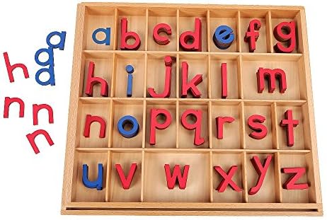 EOFEEL Montessori Small Wooden Movable Alphabet with Box for Early Preschool Learning Toy (Red & Blue)