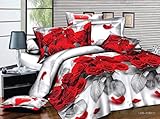 3 Piece Set Red Roses Soft 3d Print Comforter Set (014) (Queen)