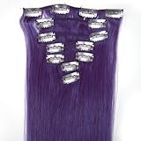 Purple Clip in Human Hair Extensions Purple Clip in on Highlights Straight 100% Remy Human Hair 18 Inches(45cm) 100g 10pcs/set, Color Purple