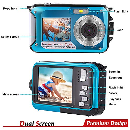 Underwater Camera for Snorkeling, Waterproof Camera, 2.7K 48MP Digital